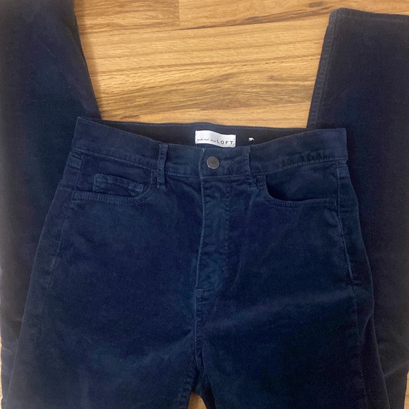 LOFT Navy Blue Velvet Tapered Leg Pants - Picture 2 of 4